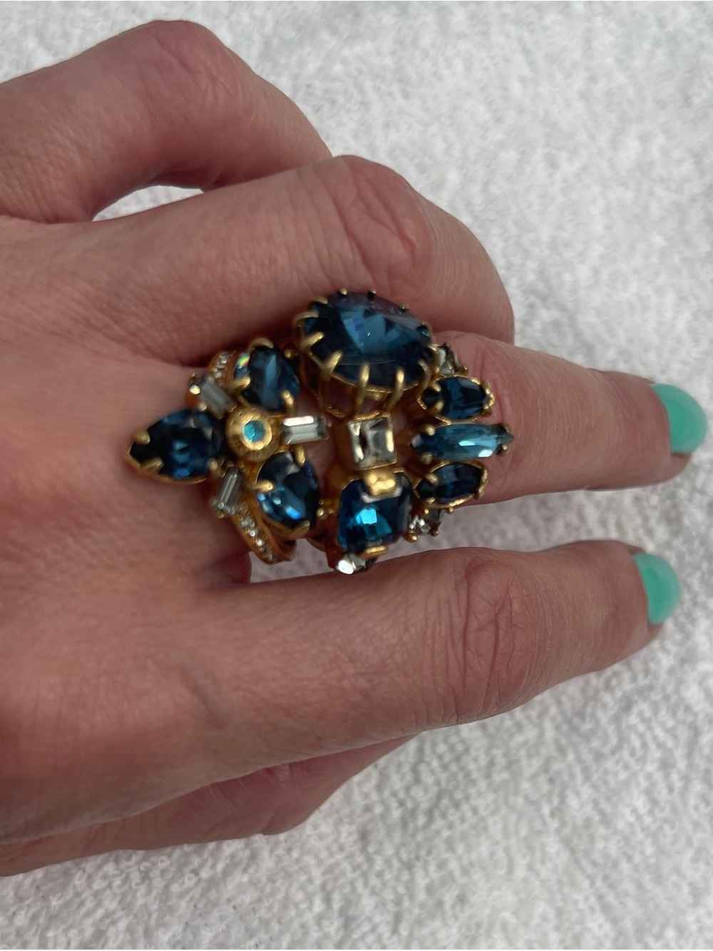 henri bendel Gold-Tone Ring with Deep Blue Stones